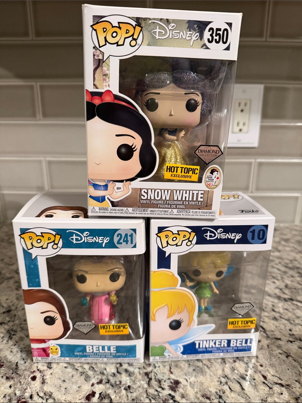 Funko Pop! Disney Snow White Gold, Belle Pink & Tinker Bell Green Trio Diamond